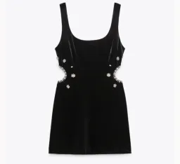 Zara Velvet Velour Crystal Jewel Diamond Embellished Cut Out Mini for rent on The Volte - image 1