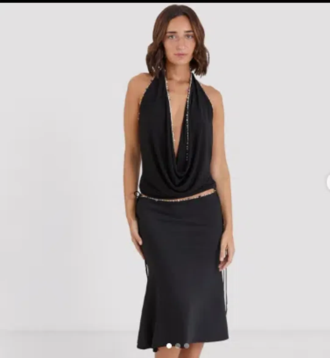 Acre Lou HARIETTE MIDI SKIRT & TATIANA COWL TOP BLACK for rent on The Volte - main image
