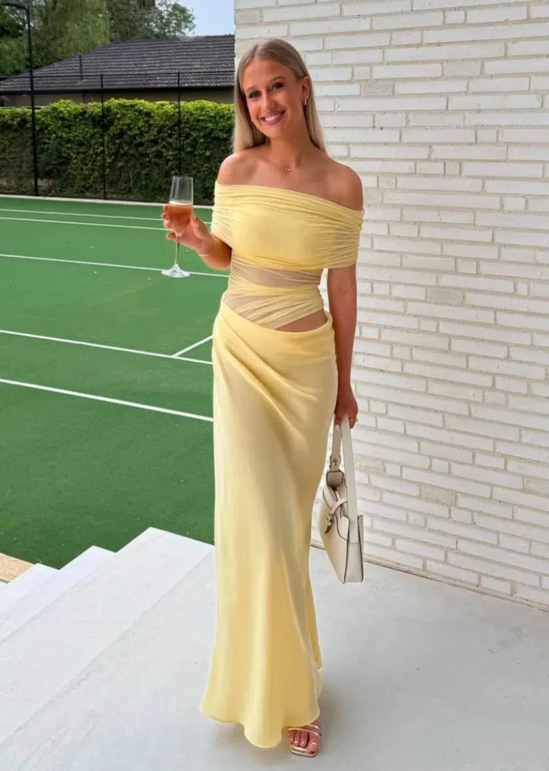 Benni Nico Off Shoulder Maxi Dress - Butter for rent on The Volte - main image