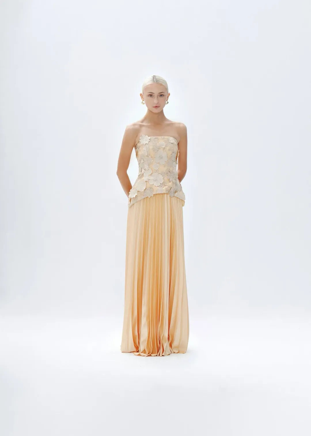 Justin Tong Cascade Pleated Gown Size 10 for rent on The Volte - main image
