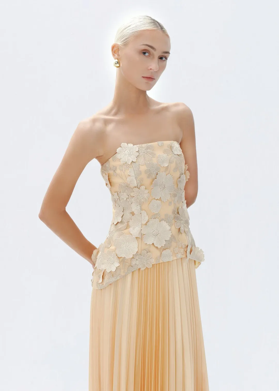 Justin Tong Cascade Pleated Gown Size 10 for rent on The Volte - main image