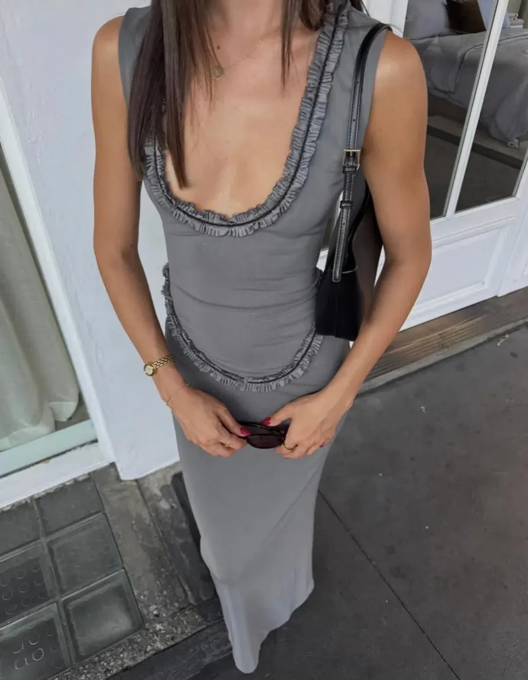 Amelie Teje Miro Maxi Dress Grey for rent on The Volte - main image