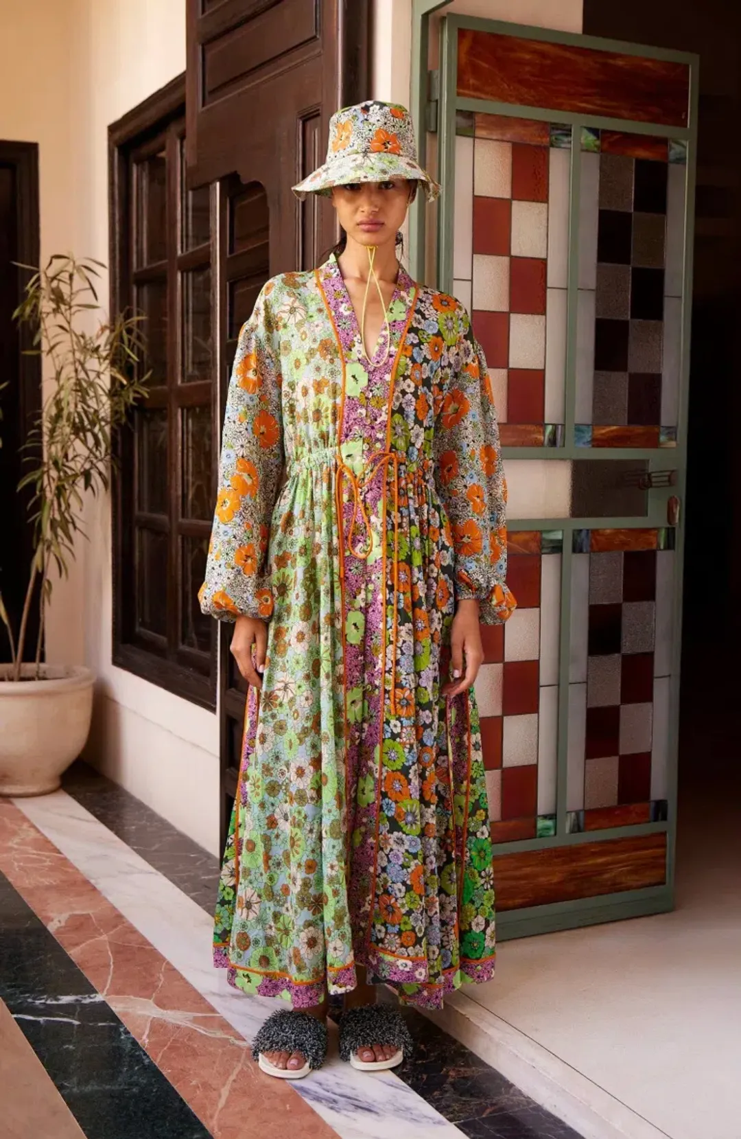 Alémais Orange Blossom Spliced Midi Dress Size 14AU for rent on The Volte - main image