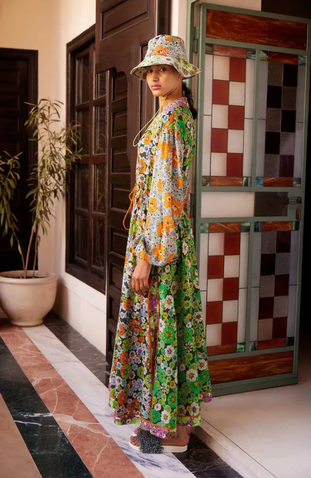 Alémais Orange Blossom Spliced Midi Dress Size 14AU for rent on The Volte - main image