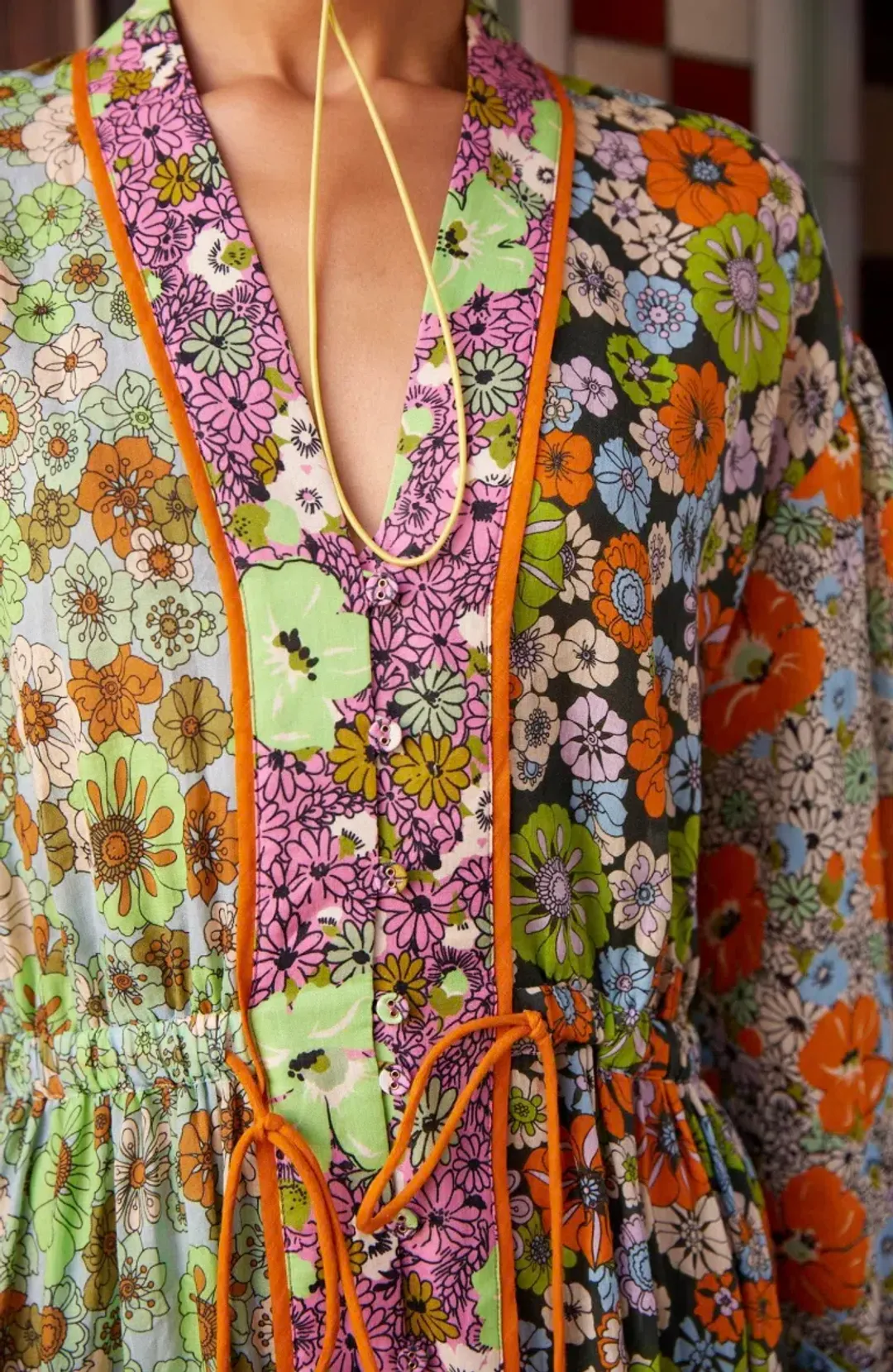 Alémais Orange Blossom Spliced Midi Dress Size 16AU for rent on The Volte - main image