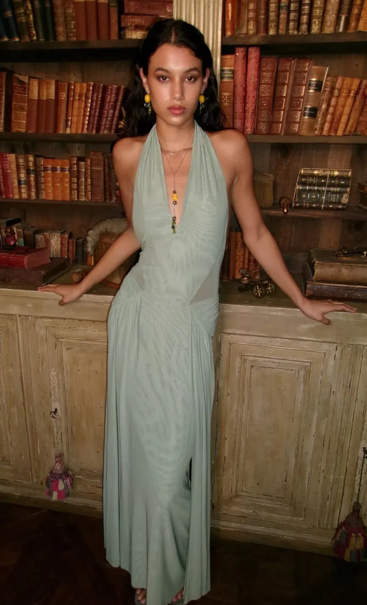 Bec & Bridge JUNIPER HALTER MAXI DRESS Pistachio Size 8 for rent on The Volte - main image