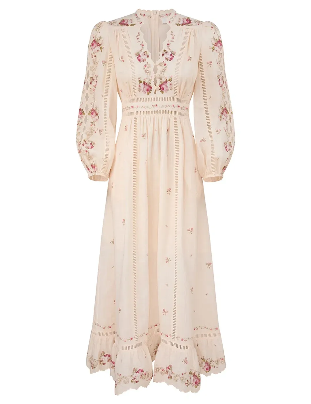 Zimmermann Patience Plunge Midi Dress Cream Size 16 for rent on The Volte - main image