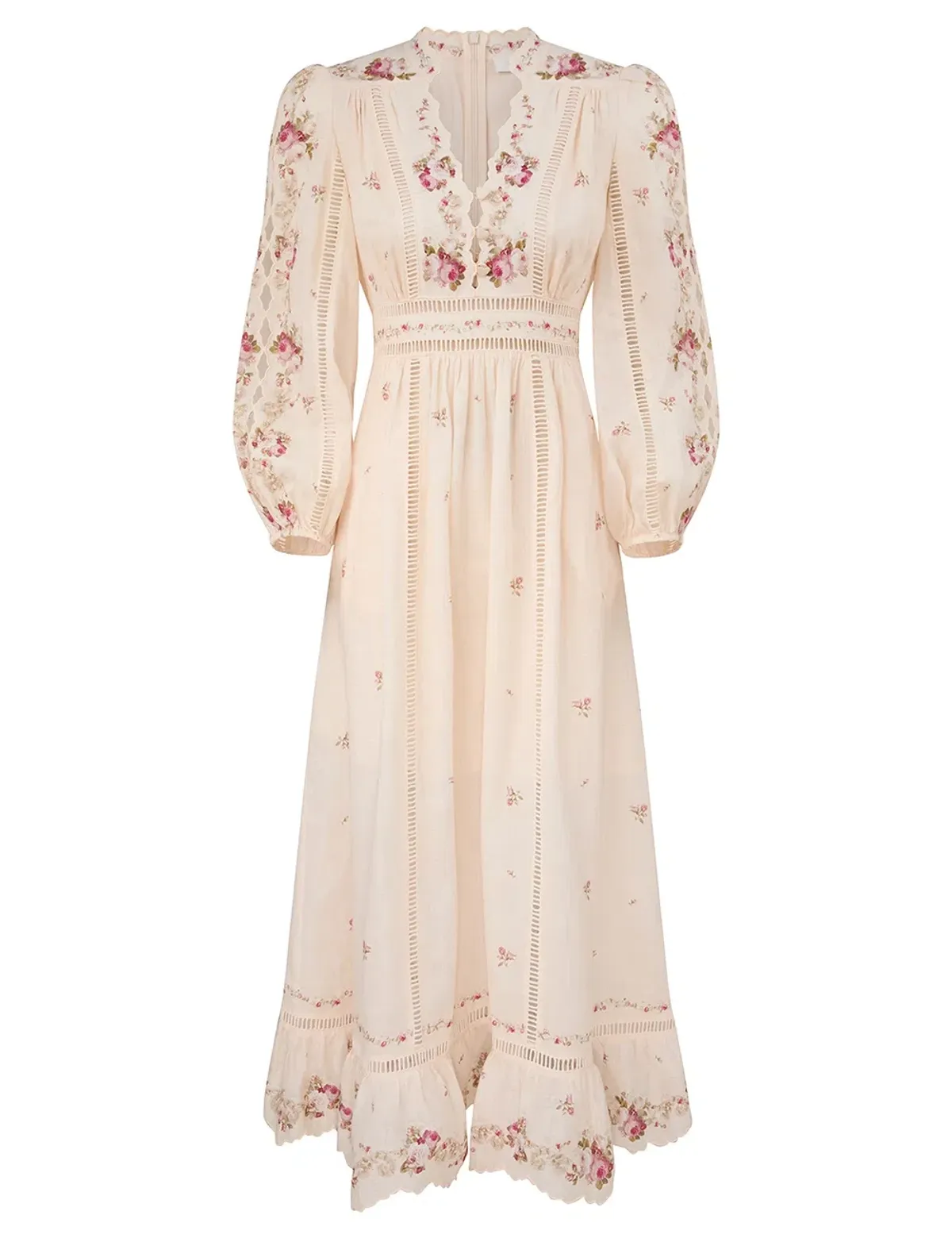 Zimmermann Patience Plunge Midi Dress Cream Size 16 for rent on The Volte - main image