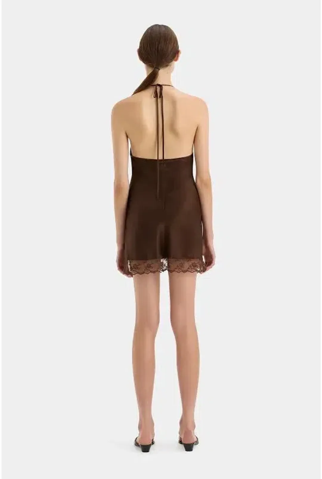 SIR THE LABEL ARIES HALTER MINI DRESS CHOCOLATE SIZE 1 / AU 8 for rent on The Volte - main image