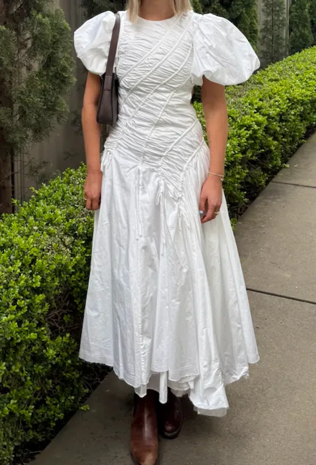 Aje Siren Drawstring Midi Dress Ivory Size 6 for rent on The Volte - main image