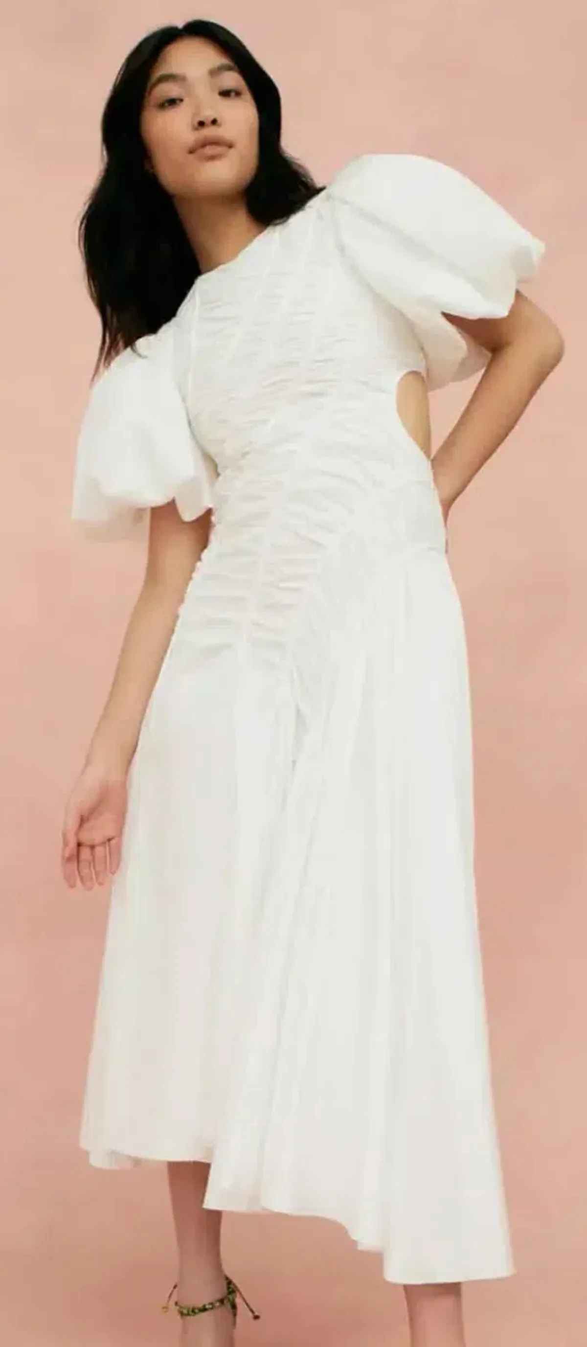 Aje Siren Drawstring Midi Dress Ivory Size 6 for rent on The Volte - main image