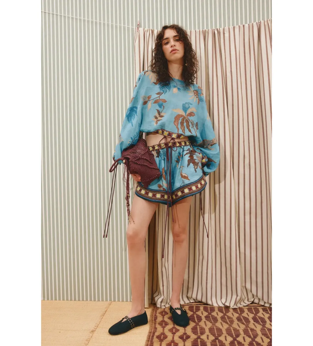 Alemais Georgie Top Size AU 6 and Short Size AU 8 Set Blue Print for rent on The Volte - main image