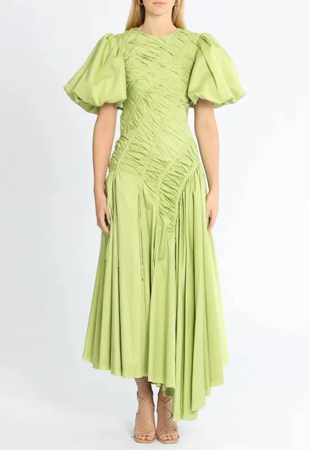 Aje Siren Drawstring Midi Dress Green Size 6 for rent on The Volte - main image