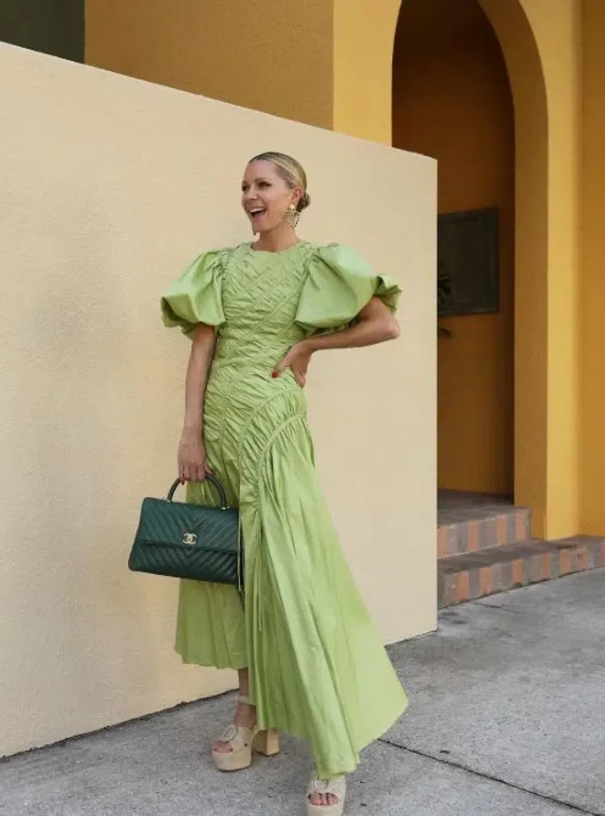 Aje Siren Drawstring Midi Dress Green Size 6 for rent on The Volte - main image