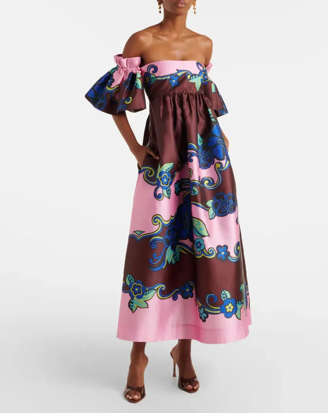 Alémais Azalea Off-shoulder Satin Midi Dress Floral Size AU 14 for rent on The Volte - main image