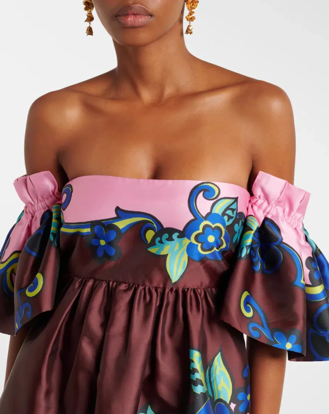 Alémais Azalea Off-shoulder Satin Midi Dress Floral Size AU 14 for rent on The Volte - main image