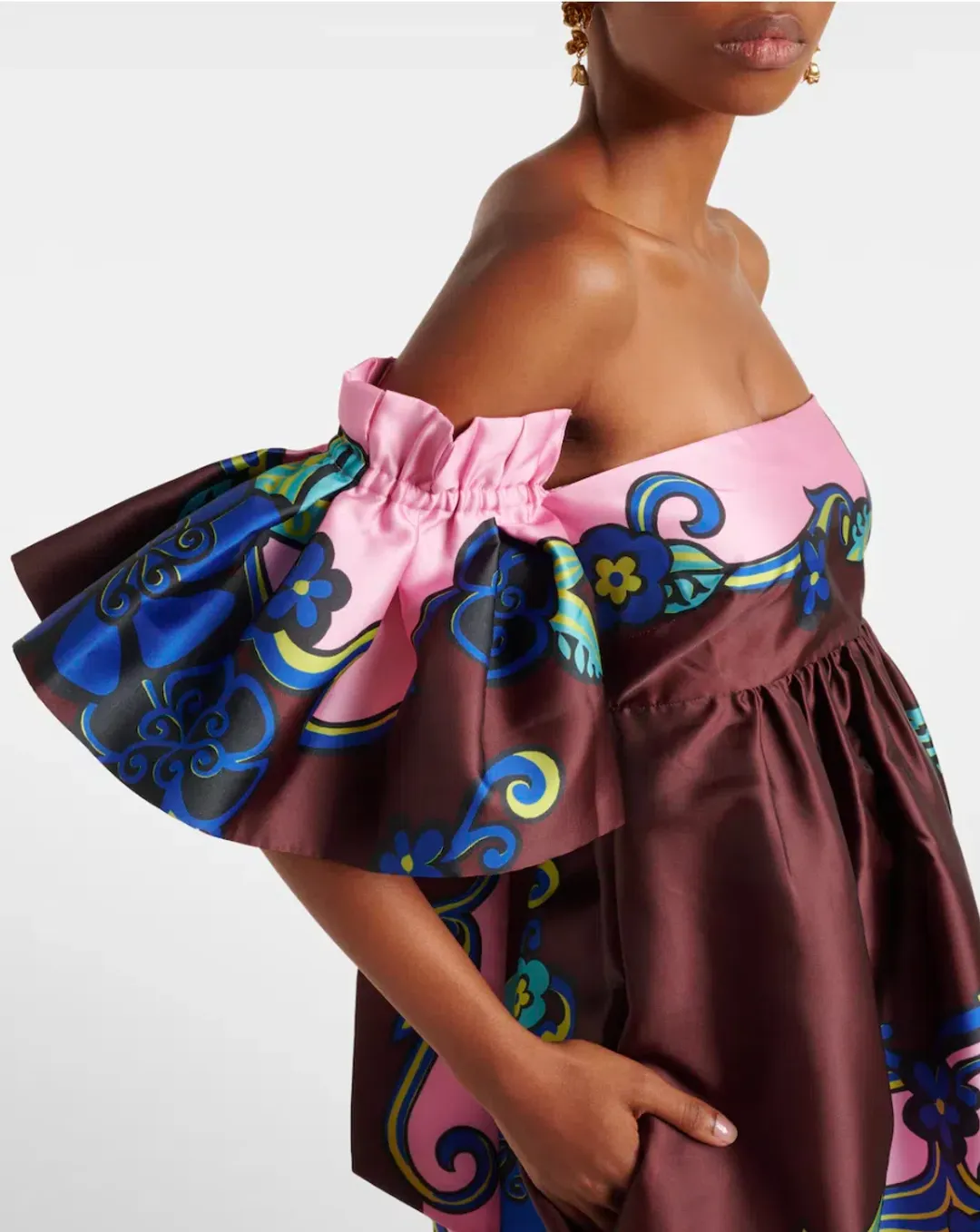 Alémais Azalea Off-shoulder Satin Midi Dress Floral Size AU 14 for rent on The Volte - main image