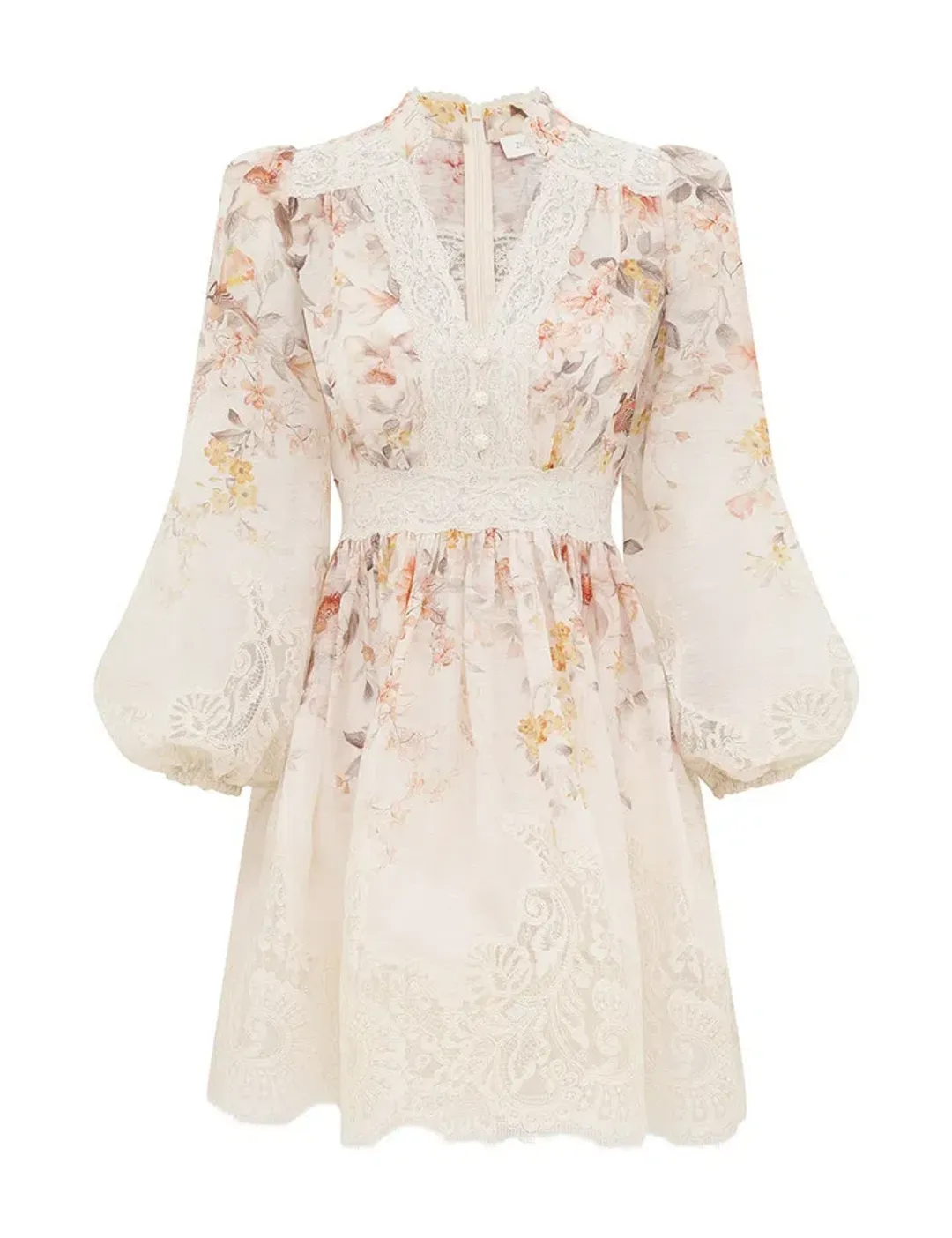 Zimmermann Luna Lace Lantern Mini Dress in Cream Songbird Size 1 / AU 10 for rent on The Volte - main image