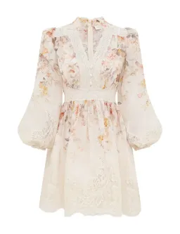Zimmermann Luna Lace Lantern Mini Dress in Cream Songbird Size 1 / AU 10 for rent on The Volte - image 1