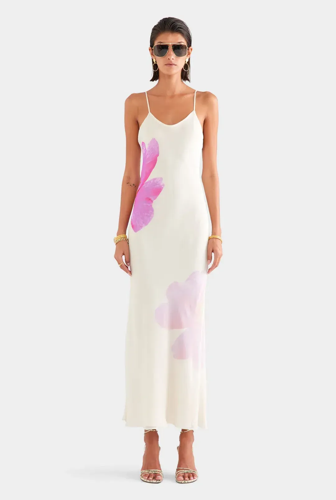 Venroy Layered Silk Slip Maxi, Cream/Fuschia, Size S for rent on The Volte - main image