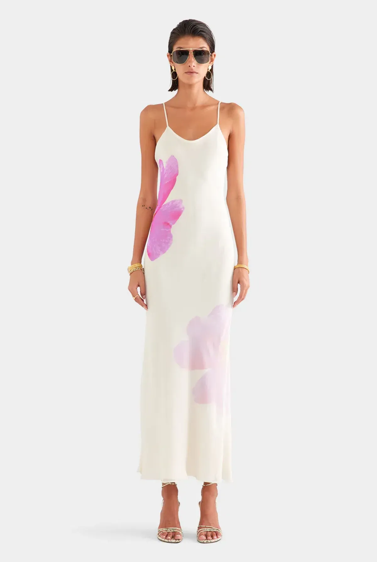 Venroy Layered Silk Slip Maxi, Cream/Fuschia, Size S for rent on The Volte - main image
