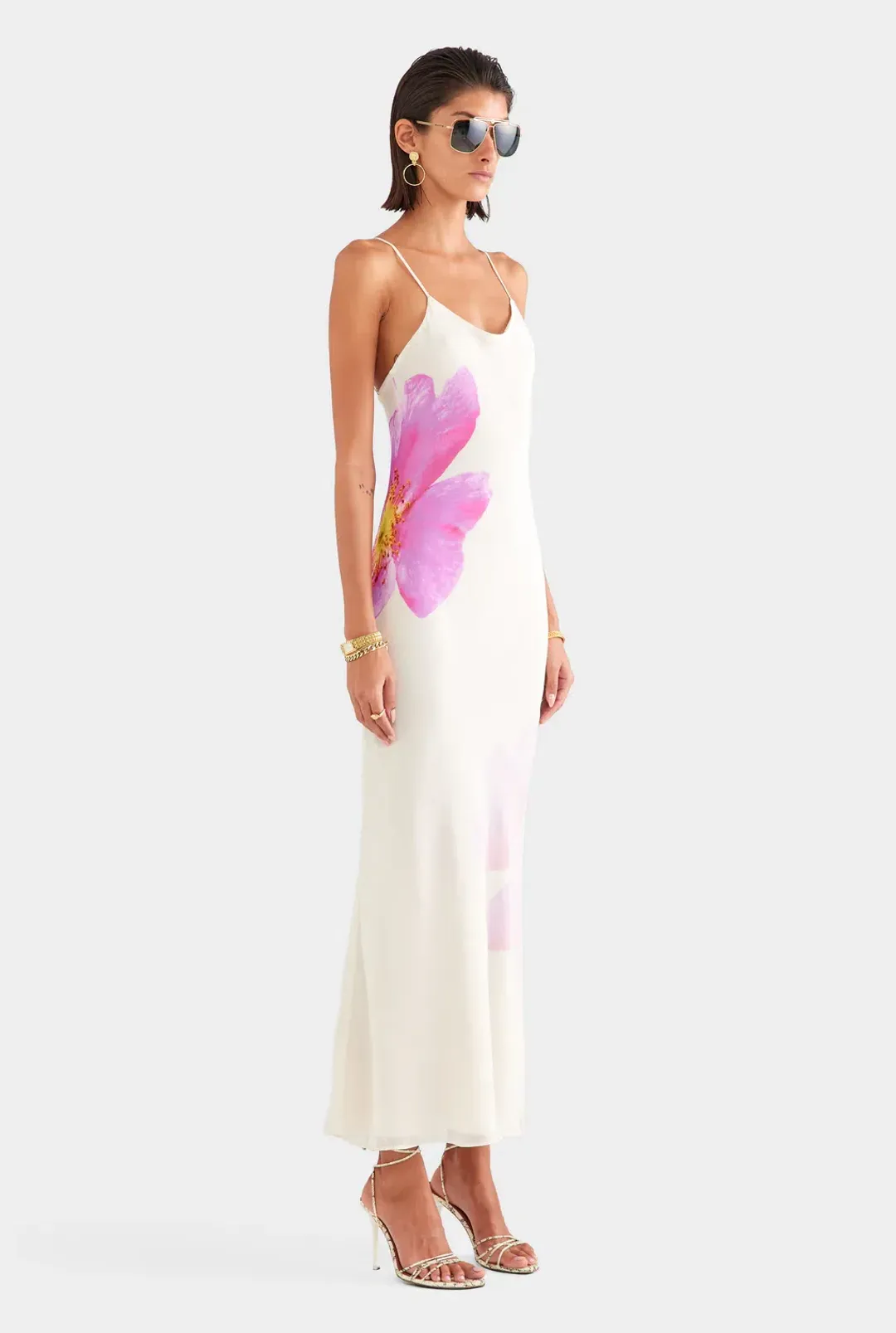 Venroy Layered Silk Slip Maxi, Cream/Fuschia, Size S for rent on The Volte - main image