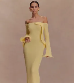 Meshki Sandrine Off Shoulder Knit Maxi Dress - Lemon - Size L / AU 12 for rent on The Volte - image 2