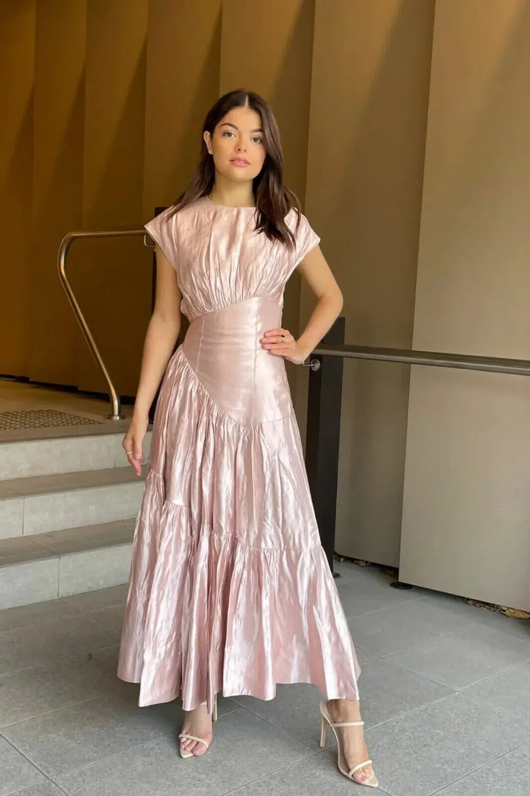 Aje Serendipity Reflection Midi Dress size 12 Blush Pink for rent on The Volte - main image