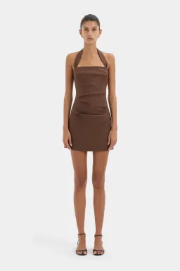 Sir the label Noemi Halter Mini Dress in Chocolate for rent on The Volte - image 2