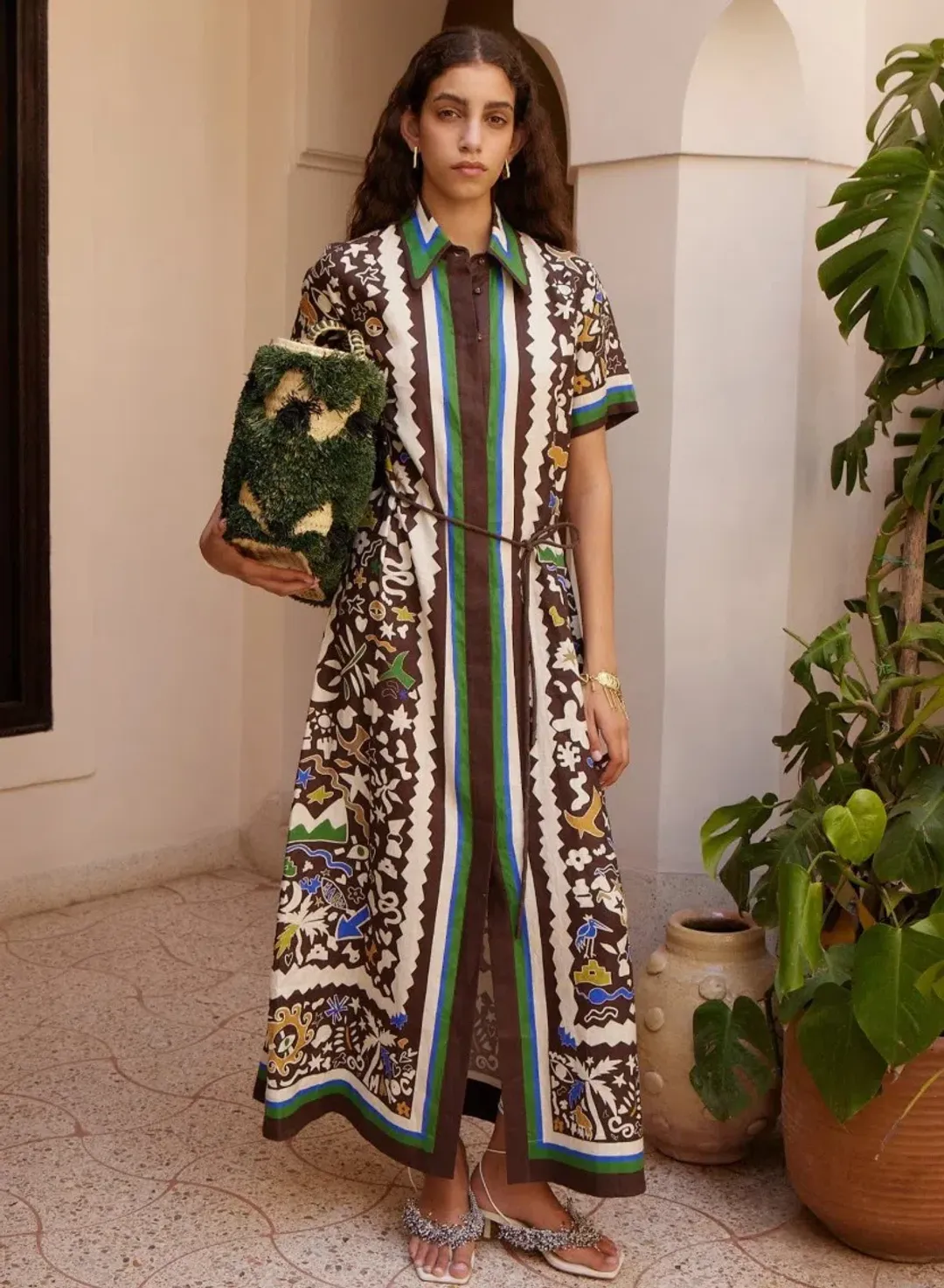 Alemais Maroc Shirtdress Midi Brown Moroccan Print Size 16 for rent on The Volte - main image