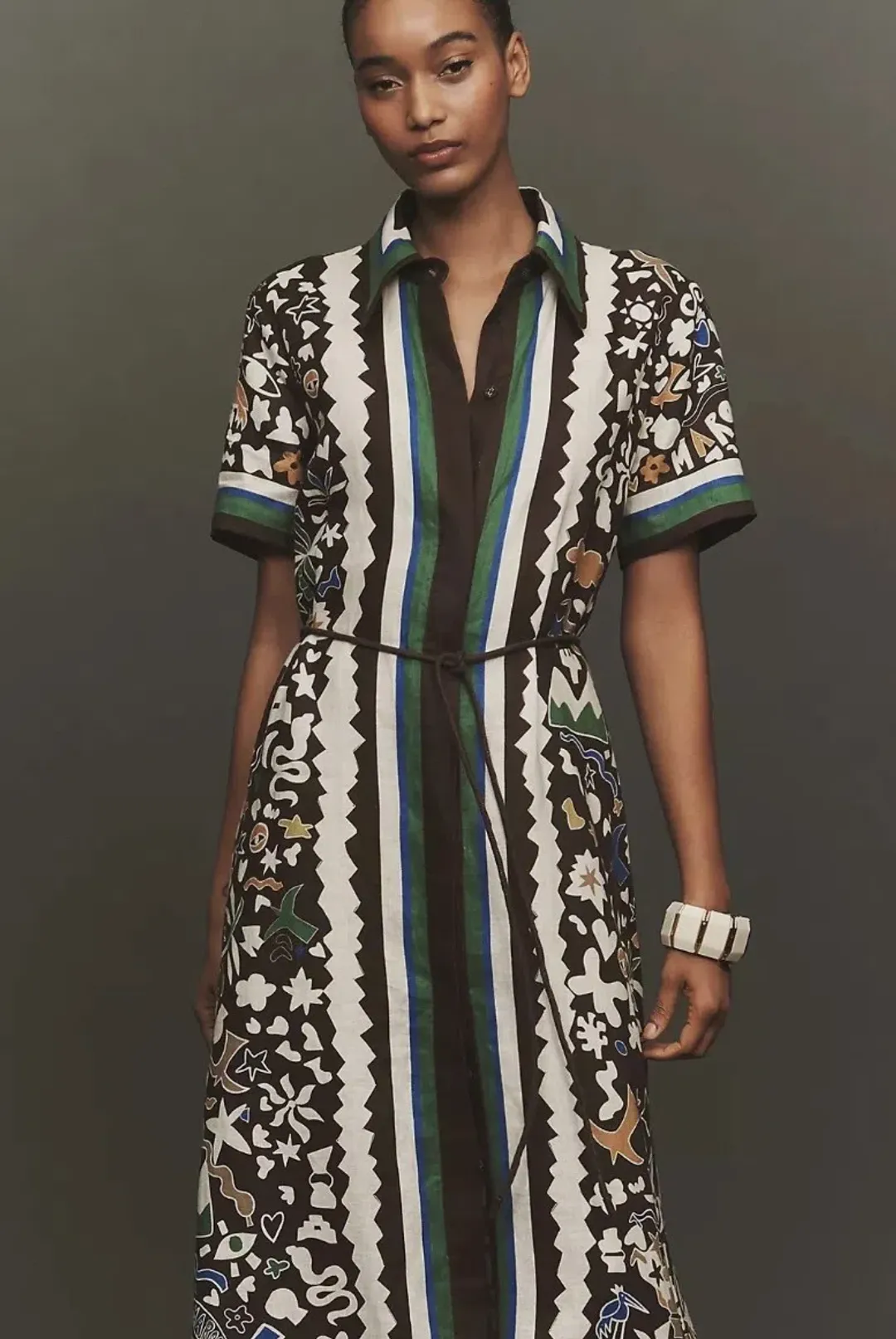 Alemais Maroc Shirtdress Midi Brown Moroccan Print Size 16 for rent on The Volte - main image