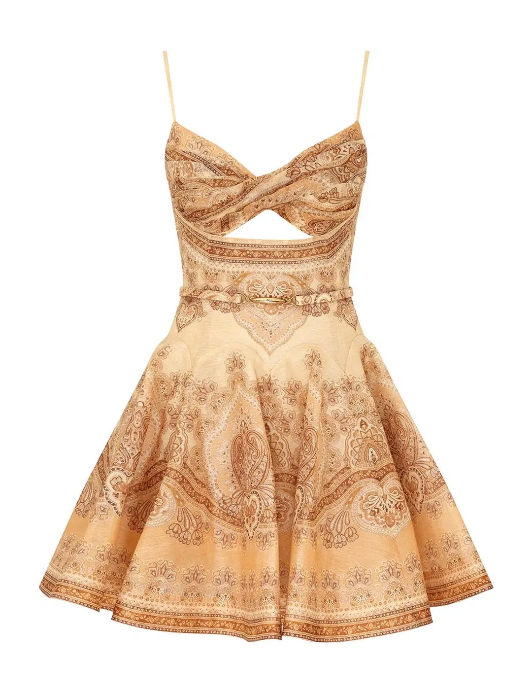 Zimmermann Luna Twist Mini Dress in Tan Perla Paisley Size 0 / AU 8 for rent on The Volte - main image