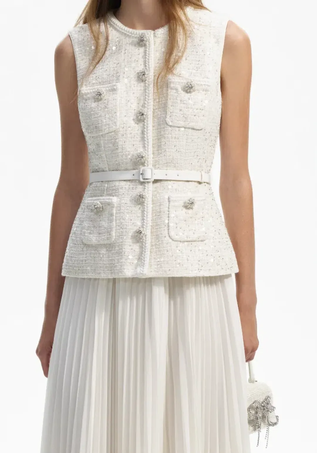 Self-portrait Sequined Bouclé Midi Dress White Size AU8 for rent on The Volte - main image