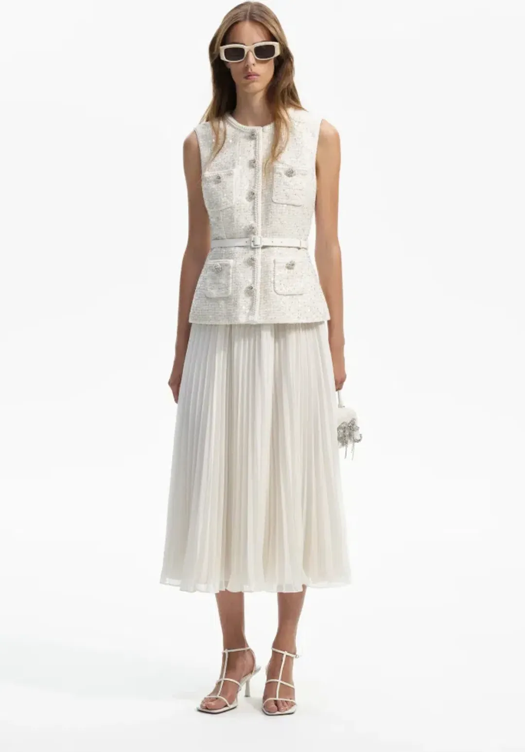 Self-portrait Sequined Bouclé Midi Dress White Size AU8 for rent on The Volte - main image