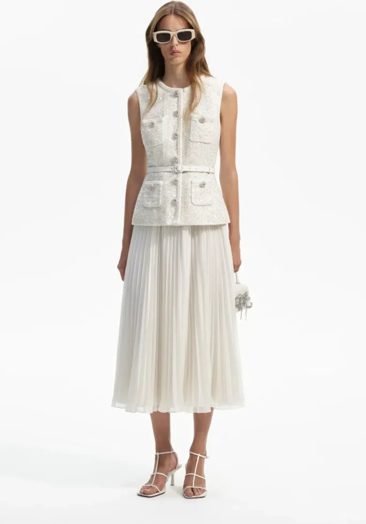 Self-portrait Sequined Bouclé Midi Dress White Size AU8 for rent on The Volte - main image