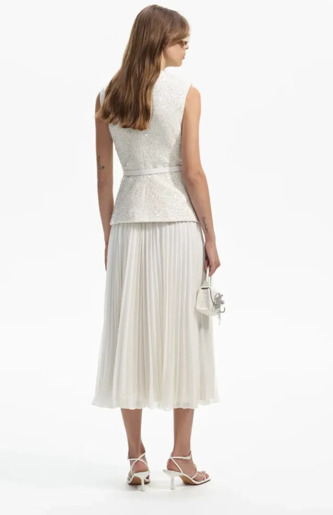 Self-portrait Sequined Bouclé Midi Dress White Size AU8 for rent on The Volte - main image