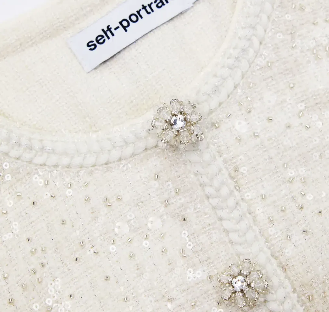 Self-portrait Sequined Bouclé Midi Dress White Size AU8 for rent on The Volte - main image