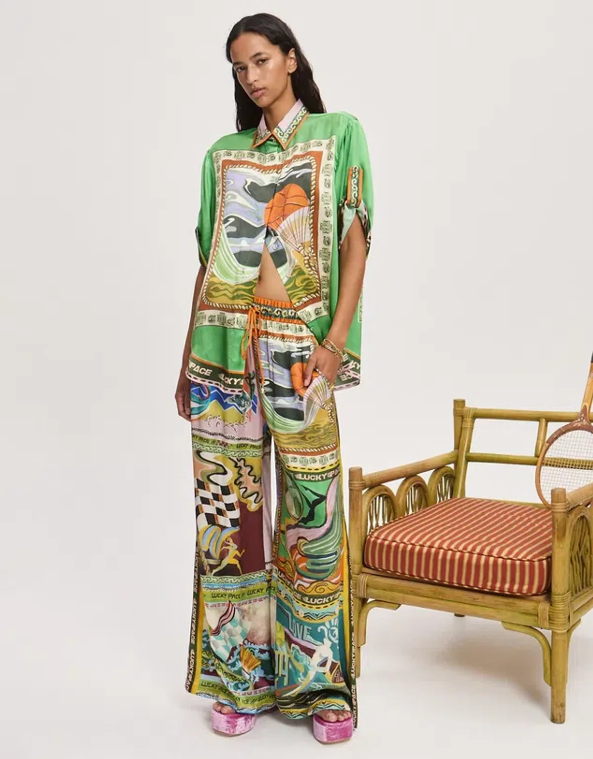 Alemais Lucky Pace Silk Shirt + Pants Size 10 for rent on The Volte - main image