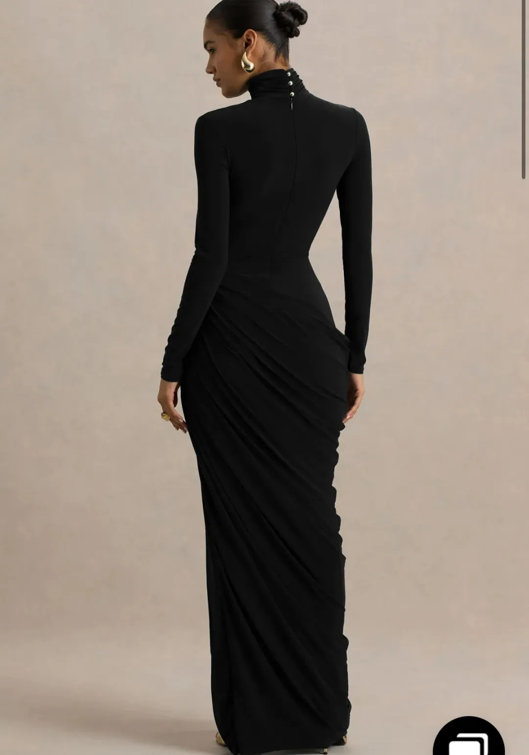 Club L London Betsy Black High-Neck Maxi Dress With Front Split And Ruched Detailing size 8 for rent on The Volte - main image