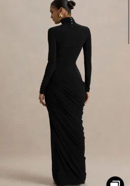 Club L London Betsy Black High-Neck Maxi Dress With Front Split And Ruched Detailing size 8 for rent on The Volte - image 3