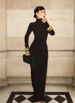 Club L London Betsy Black High-Neck Maxi Dress With Front Split And Ruched Detailing size 8 for rent on The Volte - image 1