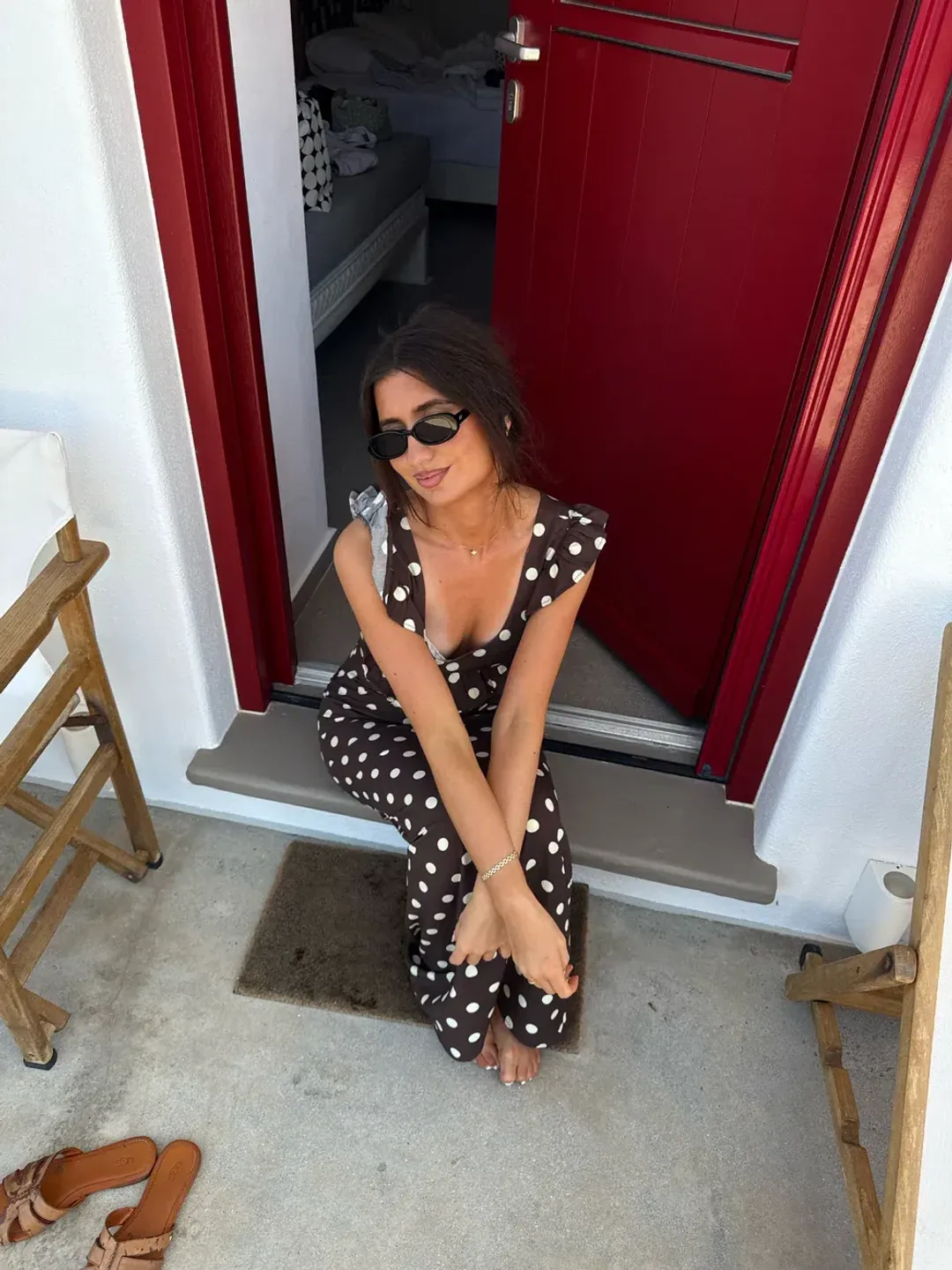 Design by Si Luna dress with polka dots in brown / yellow size XS/S for rent on The Volte - main image