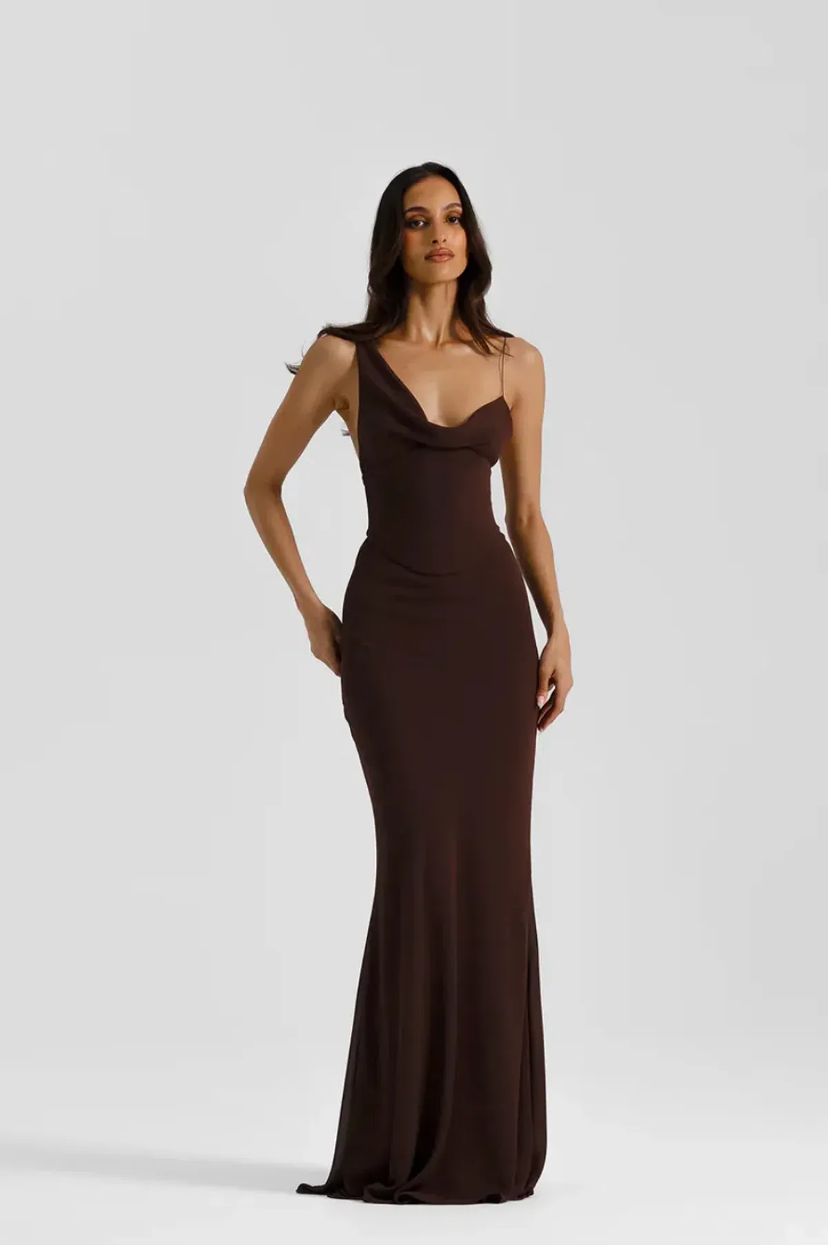 HALLIE GOWN | ESPRESSO - SIZE 8 for rent on The Volte - main image