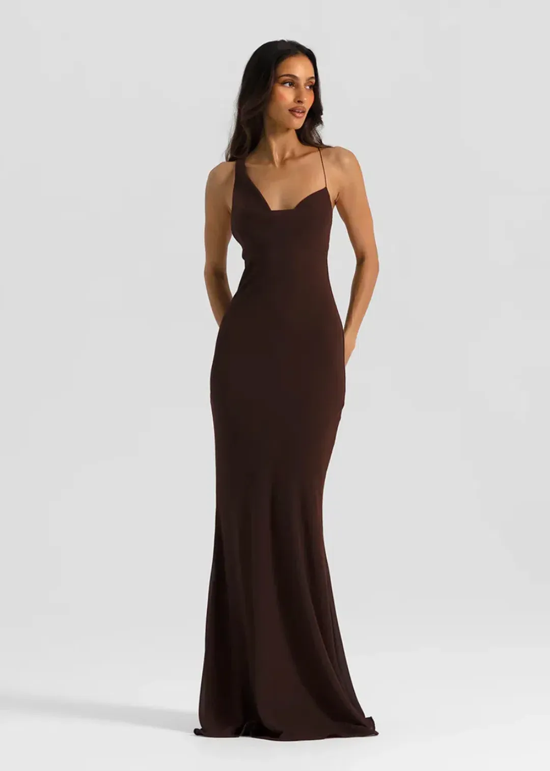 HALLIE GOWN | ESPRESSO - SIZE 10 for rent on The Volte - main image