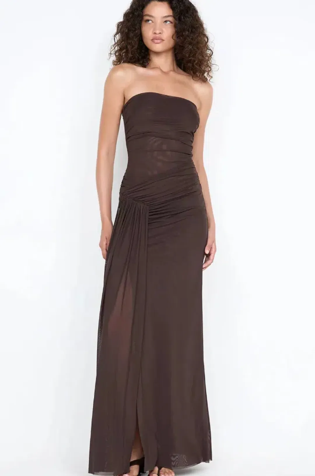 IDA STRAPLESS DRESS | DARK CHOCOLATE - SIZE 6 for rent on The Volte - main image