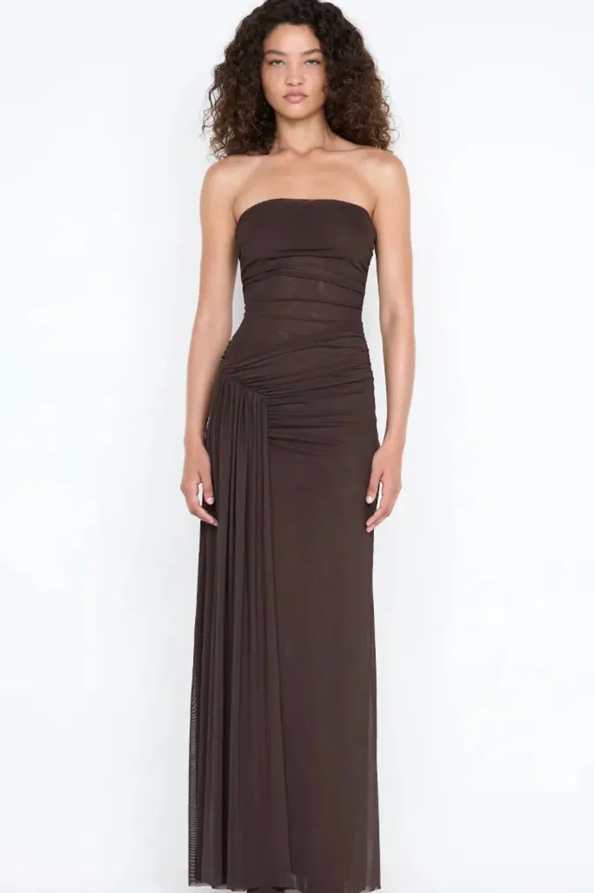 IDA STRAPLESS DRESS | DARK CHOCOLATE - SIZE 6 for rent on The Volte - main image
