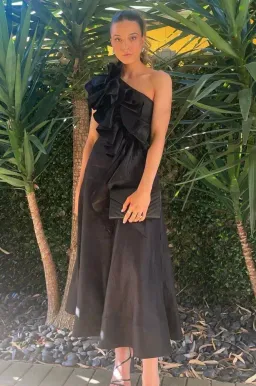 ADELIA RUFFLE MIDI DRESS | BLACK for rent on The Volte - image 1