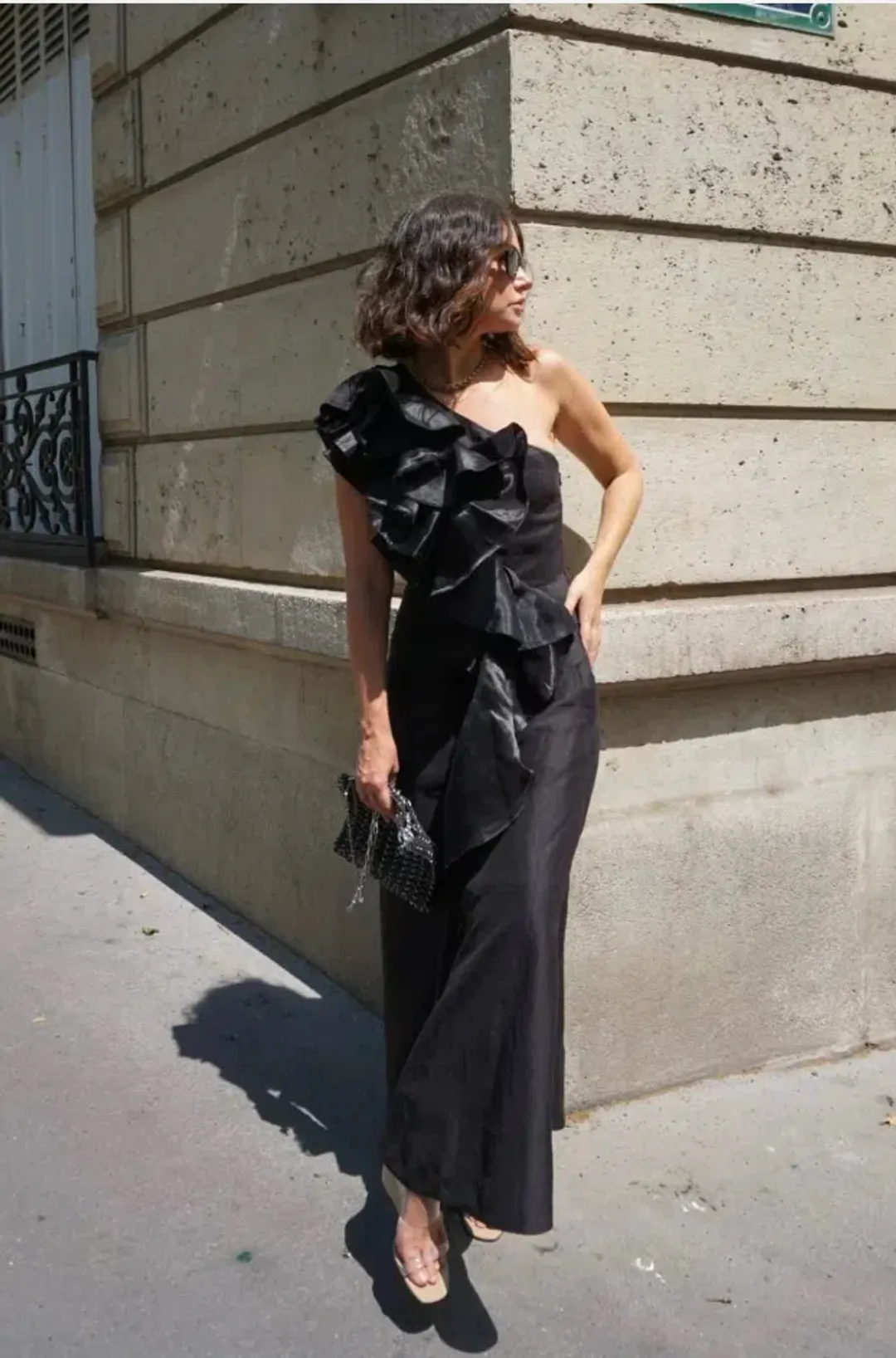 ADELIA RUFFLE MIDI DRESS | BLACK for rent on The Volte - main image