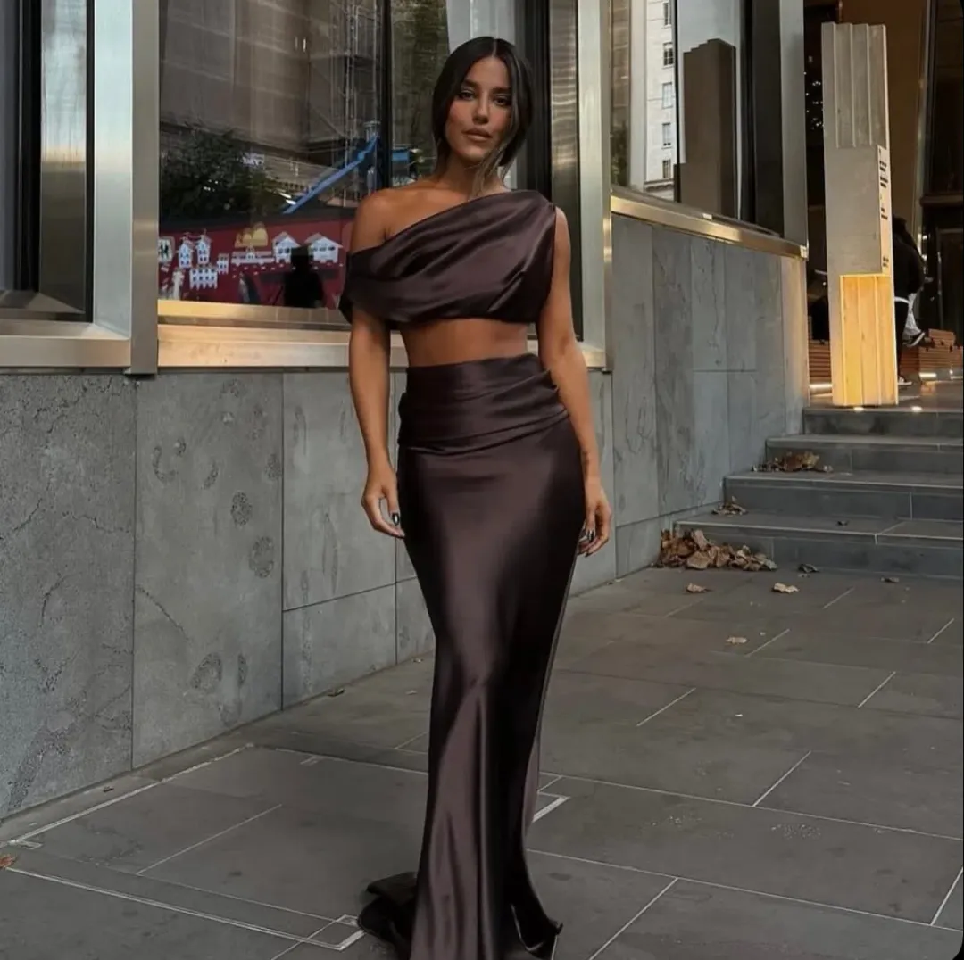 Effie kats Perez satin maxi set brown size 6 for rent on The Volte - main image