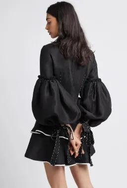 Aje Gracious Tiered Mini Dress Black size 8 for rent on The Volte - image 2